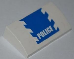 Slope, Curved 2 x 4 x 2/3 with Bottom Tubes with 'POLICE' and Danger Stripes on Blue Background Pattern (Sticker) - Set 3648