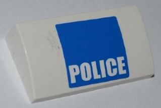 Slope, Curved 2 x 4 x 2/3 with Bottom Tubes with White 'POLICE' on Blue Background Pattern (Sticker) - Set 3661