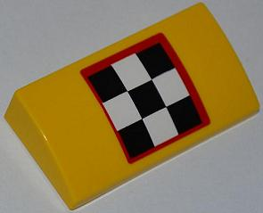 Slope, Curved 2 x 4 x 2/3 with Bottom Tubes with Checkered Flag with Red Outline Pattern (Sticker) - Set 4643