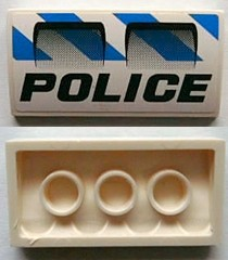 Slope, Curved 2 x 4 x 2/3 with Bottom Tubes with Black 'POLICE', Air Intakes on Blue Danger Stripes Pattern (Sticker) - Set 7970