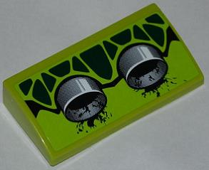 Slope, Curved 2 x 4 x 2/3 with Bottom Tubes with Green Scales and 2 Exhaust Pipes Pattern Model Left Side (Sticker) - Set 9457