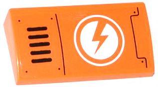 Slope, Curved 2 x 4 x 2/3 with Bottom Tubes with Lightning Bolt in Circle and Horizontal Grille Pattern Model Left (Sticker) - Set 70705