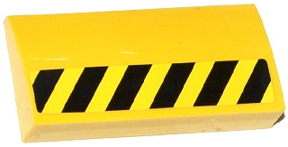 Slope, Curved 2 x 4 x 2/3 with Bottom Tubes with Black and Yellow Danger Stripes Half Height Pattern Model Right Side (Sticker) - Set 70814
