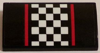 Slope, Curved 2 x 4 x 2/3 with Bottom Tubes with Red Stripes and Black and White Checkered Pattern (Sticker) - Set 60084