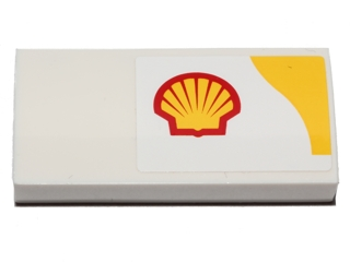 Slope, Curved 2 x 4 x 2/3 with Bottom Tubes with Shell Logo and Yellow Upper Right Corner Pattern Model Left Side (Sticker) - Set 40196