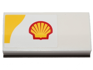 Slope, Curved 2 x 4 x 2/3 with Bottom Tubes with Shell Logo and Yellow Upper Left Corner Pattern Model Right Side (Sticker) - Set 40196