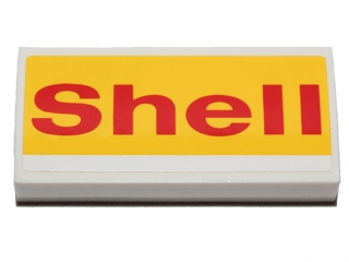 Slope, Curved 2 x 4 x 2/3 with Bottom Tubes with 'Shell' on Yellow Background Pattern (Sticker) - Set 40196