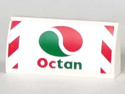 Slope, Curved 2 x 4 x 2/3 with Bottom Tubes with Octan Logo and Red and White Danger Stripes on Outside Edges Pattern (Sticker) - Set 60022