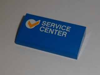 Slope, Curved 2 x 4 x 2/3 with Bottom Tubes with 'SERVICE CENTER' and Orange Check Mark Pattern (Sticker) - Set 60097