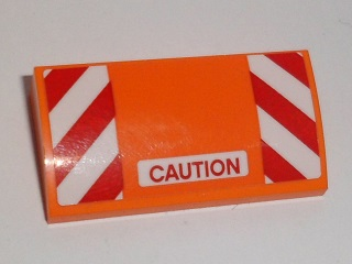 Slope, Curved 2 x 4 x 2/3 with Bottom Tubes with Red 'CAUTION' and Red and White Danger Stripes Pattern (Sticker) - Set 60118
