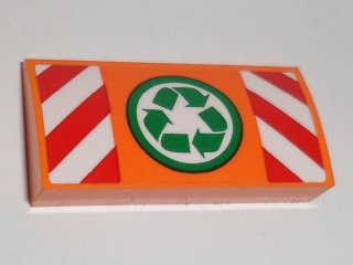 Slope, Curved 2 x 4 x 2/3 with Bottom Tubes with Recycling Arrows and Red and White Danger Stripes Pattern (Sticker) - Set 60118