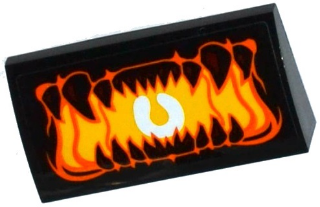 Slope, Curved 2 x 4 x 2/3 with Bottom Tubes with Open Mouth with Pointed Teeth and Bright Light Orange Uvula Pattern (Sticker) - Set 70316