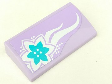 Slope, Curved 2 x 4 x 2/3 with Bottom Tubes with Azure Flower and White Swirls on Lavender Background Pattern (Sticker) - Set 41013