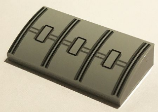 Slope, Curved 2 x 4 x 2/3 with Bottom Tubes with Black Lines and 3 Hatches Pattern