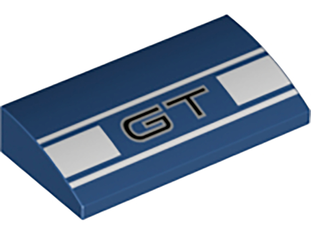 Slope, Curved 2 x 4 x 2/3 with Bottom Tubes with 'GT' and White Stripes Pattern