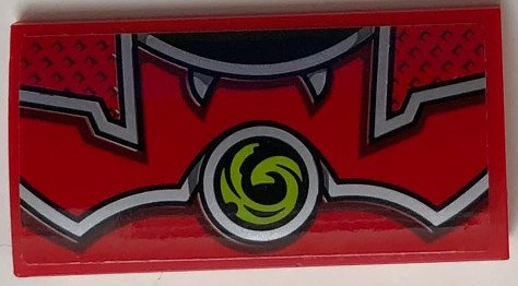 Slope, Curved 2 x 4 x 2/3 with Bottom Tubes with Red and Silver Armor and Lime Swirl Symbol Pattern (Sticker) - Set 70669