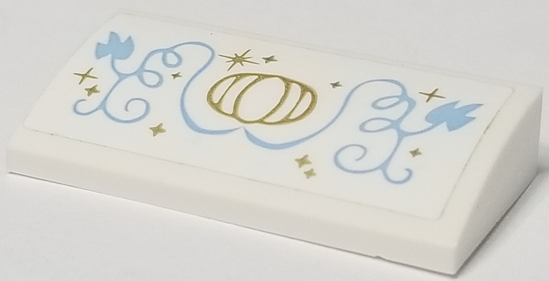Slope, Curved 2 x 4 x 2/3 with Bottom Tubes with Gold Carriage and Stars and Medium Blue Vines Pattern (Sticker) - Set 41146