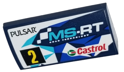Slope, Curved 2 x 4 x 2/3 with Bottom Tubes with 'PULSAR', 'MS-RT', 'Castrol' and Yellow Number 2 Pattern, Model Left Side (Sticker) - Set 75885