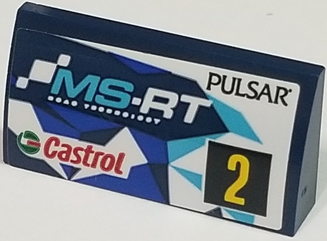 Slope, Curved 2 x 4 x 2/3 with Bottom Tubes with 'PULSAR', 'MS-RT', 'Castrol' and Yellow Number 2 Pattern, Model Right Side (Sticker) - Set 75885