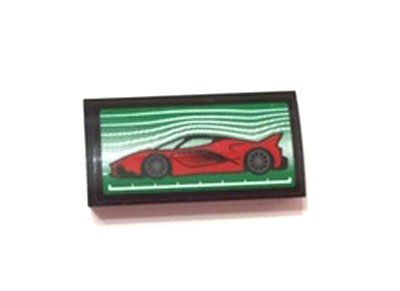 Slope, Curved 2 x 4 x 2/3 with Bottom Tubes with Red Ferrari on Green and White Background Pattern (Sticker) - Set 75882