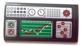 Slope, Curved 2 x 4 x 2/3 with Bottom Tubes with Green Graph and Buttons on Silver Background Pattern (Sticker) - Set 75882