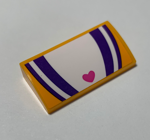 Slope, Curved 2 x 4 x 2/3 with Bottom Tubes with Dark Purple and White Stripes and Heart Pattern (Sticker) - Set 41320
