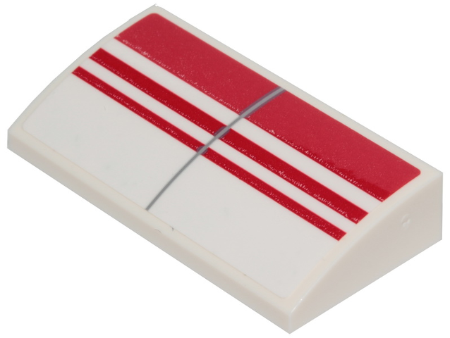 Slope, Curved 2 x 4 x 2/3 with Bottom Tubes with 3 Red Stripes Pattern (Sticker) - Set 75249