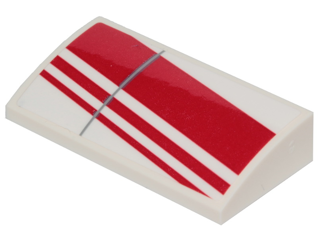 Slope, Curved 2 x 4 x 2/3 with Bottom Tubes with 3 Diagonal Red Stripes Pattern Model Left Side (Sticker) - Set 75249