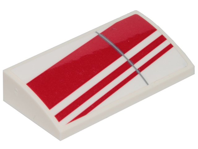 Slope, Curved 2 x 4 x 2/3 with Bottom Tubes with 3 Diagonal Red Stripes Pattern Model Right Side (Sticker) - Set 75249