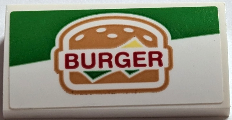 Slope, Curved 2 x 4 x 2/3 with Bottom Tubes with 'BURGER' Pattern (Sticker) - Set 60214