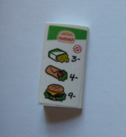 Slope, Curved 2 x 4 x 2/3 with Bottom Tubes with Menu, 'BURGER', Fries, Wrap, Cheeseburger, '3-', '4-', and '9-' Pattern (Sticker) - Set 60214