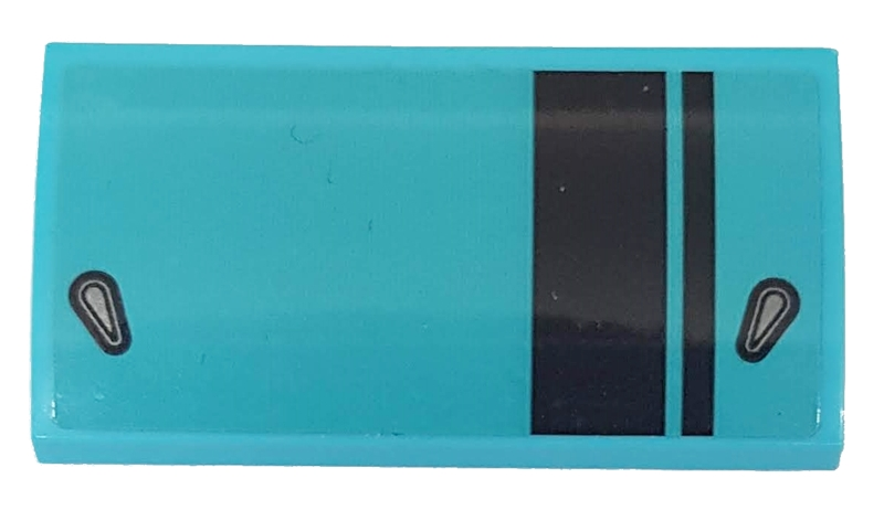 Slope, Curved 2 x 4 x 2/3 with Bottom Tubes with Two Black Stripes on Medium Azure Background Pattern (Sticker) - Set 76898