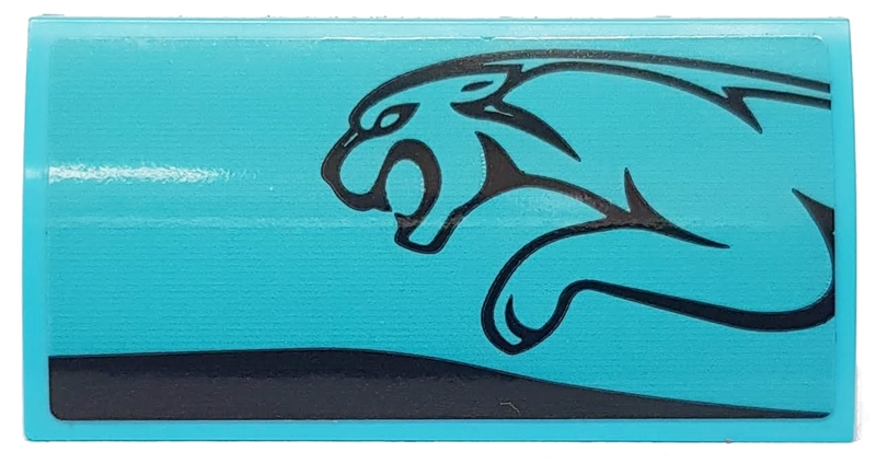 Slope, Curved 2 x 4 x 2/3 with Bottom Tubes with Black Stripe and Leaping Jaguar on Medium Azure Background Pattern Model Left Side (Sticker) - Set 76898