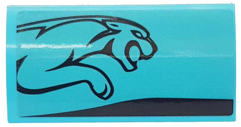 Slope, Curved 2 x 4 x 2/3 with Bottom Tubes with Black Stripe and Leaping Jaguar on Medium Azure Background Pattern Model Right Side (Sticker) - Set 76898