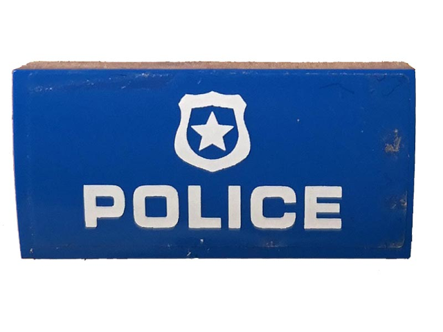 Slope, Curved 2 x 4 x 2/3 with Bottom Tubes with White 'POLICE' and Star Badge Logo Pattern (Sticker) - Set 60172