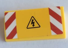 Slope, Curved 2 x 4 x 2/3 with Bottom Tubes with Red and White Danger Stripes and Electricity Danger Triangle Pattern (Sticker) - Set 60132