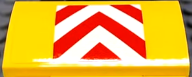 Slope, Curved 2 x 4 x 2/3 with Bottom Tubes with Red and White Danger Chevrons on Yellow Background Pattern (Sticker) - Set 60102