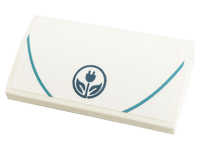 Slope, Curved 2 x 4 x 2/3 with Bottom Tubes with Medium Azure Lines, Metallic Light Blue Leaves and Power Plug Pattern (Sticker) - Set 41443