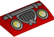 Slope, Curved 2 x 4 x 2/3 with Bottom Tubes with Car Headlights, Silver Bumper and Grille with Mickey Mouse Logo Pattern