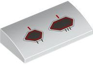 Slope, Curved 2 x 4 x 2/3 with Bottom Tubes with Dark Silver and Red Hexagonal Static Ports Pattern Model Left Side