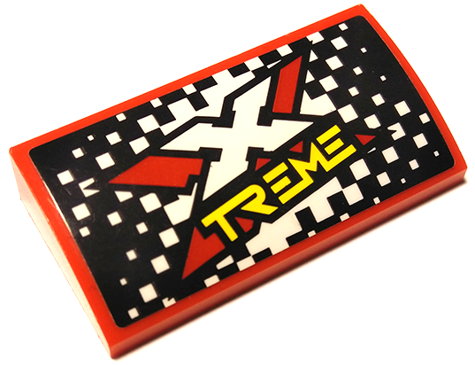 Slope, Curved 2 x 4 x 2/3 with Bottom Tubes with Xtreme Logo on Black and White Checkered Background Pattern (Sticker) - Set 60254