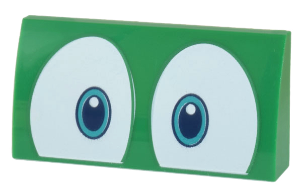 Slope, Curved 2 x 4 x 2/3 with Bottom Tubes with Dark Turquoise and Dark Blue Eyes on White Background Pattern (Super Mario Big Spike)