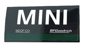 Slope, Curved 2 x 4 x 2/3 with Bottom Tubes with White 'MINI', 'sparco', BFGoodrich Logo and Dark Green Stripe Pattern (Sticker) - Set 75894