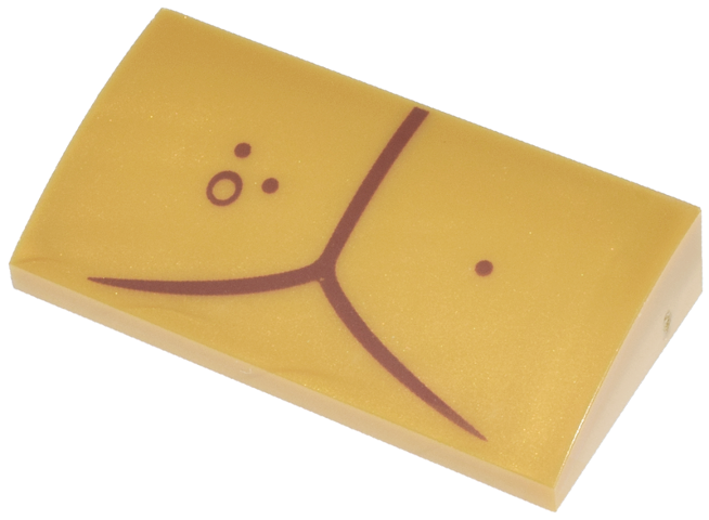 Slope, Curved 2 x 4 x 2/3 with Bottom Tubes with Reddish Brown Curved Lines and Dots Pattern