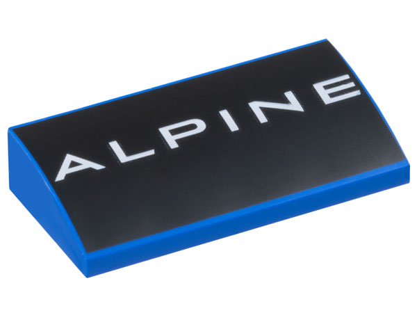 Slope, Curved 2 x 4 x 2/3 with Bottom Tubes with White 'ALPINE' on Black Background Pattern