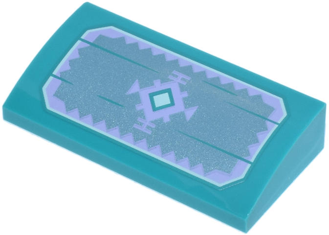 Slope, Curved 2 x 4 x 2/3 with Bottom Tubes with Rectangle with Cut Corners with Light Aqua Diamond and Lavender Geometric Shapes and Zigzags on Metallic Light Blue Background Pattern