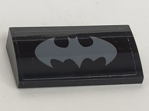 Slope, Curved 2 x 4 x 2/3 with Bottom Tubes with Dark Bluish Gray Batman Logo Pattern (Sticker) - Set 70916