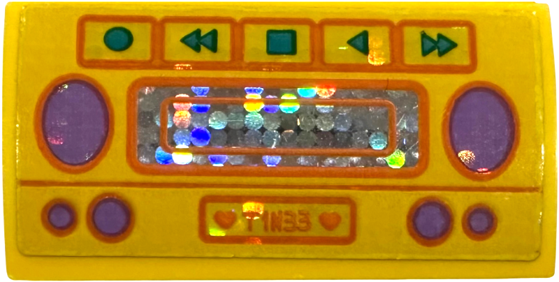 Slope, Curved 2 x 4 x 2/3 with Bottom Tubes with Boombox with Buttons, Medium Lavender Speakers, Holographic Mirrored Center Panel and Orange 'T1N33' Pattern (Sticker) - Set 41255