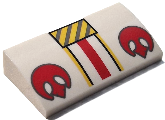 Slope, Curved 2 x 4 x 2/3 with Bottom Tubes with Yellow and Dark Bluish Gray Danger Stripes, 2 Red SW Rebel Alliance Symbols Pattern (BrickHeadz Luke Skywalker (Rebel Pilot) Helmet)