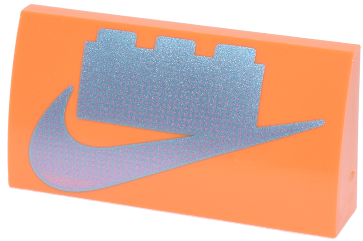 Slope, Curved 2 x 4 x 2/3 with Bottom Tubes with Metallic Light Blue Nike Swoosh Logo and 1 x 3 Brick with Metallic Pink Dot Gradient Pattern